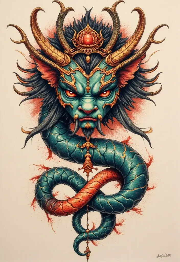 50 Oni Tattoo Designs with Powerful Japanese Symbolism 40 50 Oni Tattoo Designs with Powerful Japanese Symbolism - 40. Oni with an Infinity Symbol