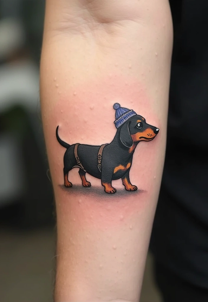 50 Small Wiener Dog Tattoos with Cute and Minimalist Designs - 40. Dog on a Journey