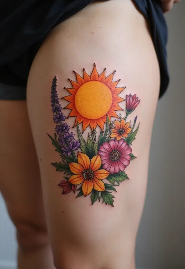 50 Wildflower Tattoo Ideas with Simple and Beautiful Designs 40 50 Wildflower Tattoo Ideas with Simple and Beautiful Designs - 40. Floral Sun