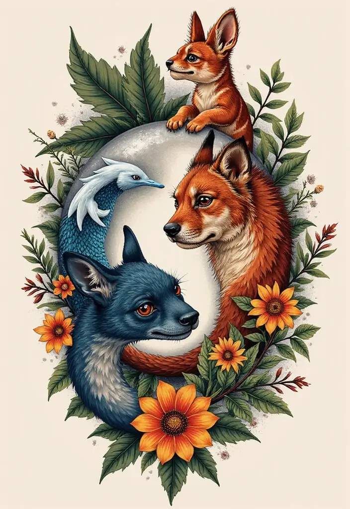 50 Yin Yang Tattoo Ideas with Balance and Harmony Symbolism - 40. Yin Yang with Animals in Nature