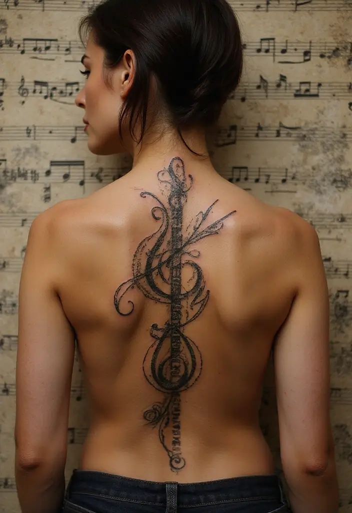 50 Baddie Women’s Spine Tattoos That Look Absolutely Stunning - 41. Music Inspirations
