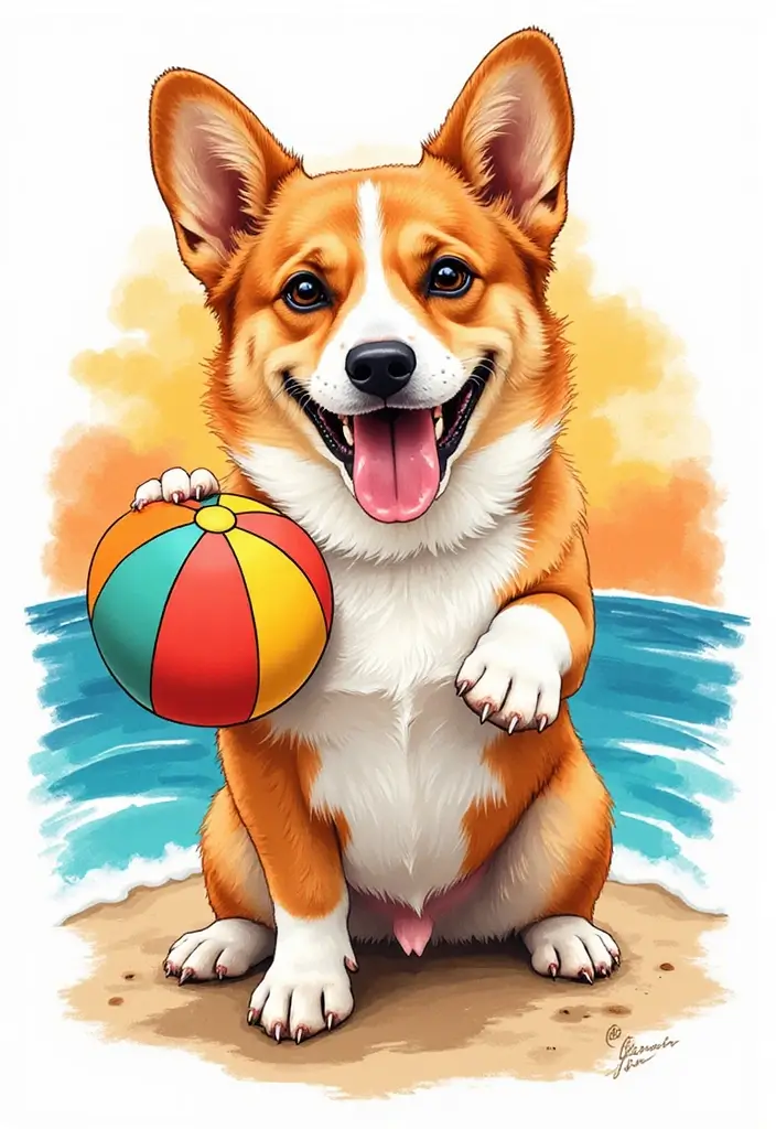 50 Creative Corgi Tattoo Ideas for Dog Lovers 41 50 Creative Corgi Tattoo Ideas for Dog Lovers - 41. Corgi with a Beach Ball