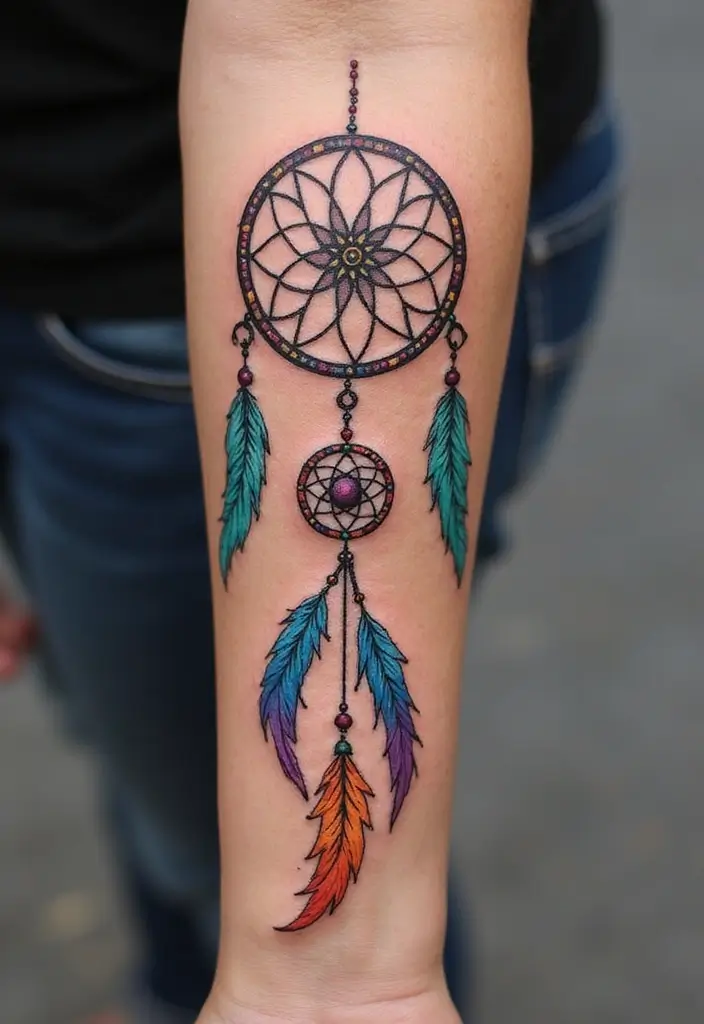 50 Dreamcatcher Tattoo Ideas with Cultural Symbolism 41 50 Dreamcatcher Tattoo Ideas with Cultural Symbolism - 41. Dreamcatcher with a Ribbon