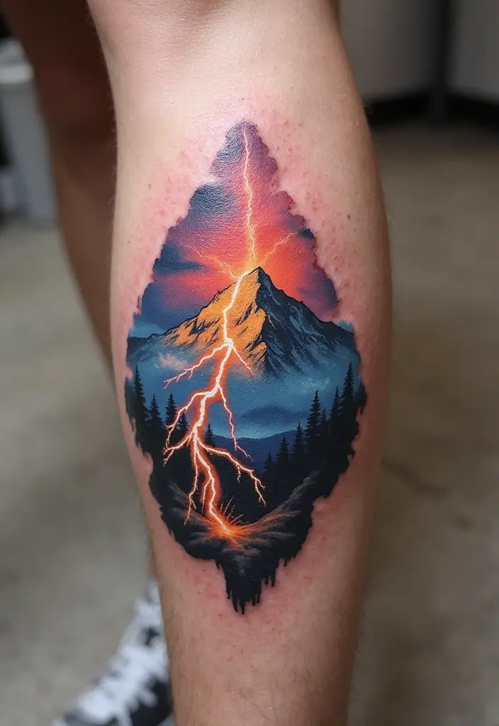 50 Lightning Bolt Tattoos with Bold and Striking Designs 41 50 Lightning Bolt Tattoos with Bold and Striking Designs - 41. Lightning Bolt with a Mountain