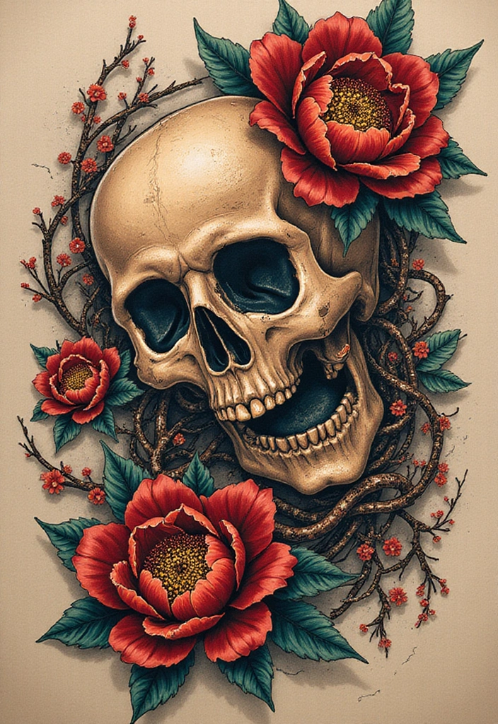 50 Oni Tattoo Designs with Powerful Japanese Symbolism 41 50 Oni Tattoo Designs with Powerful Japanese Symbolism - 41. Oni with a Skull