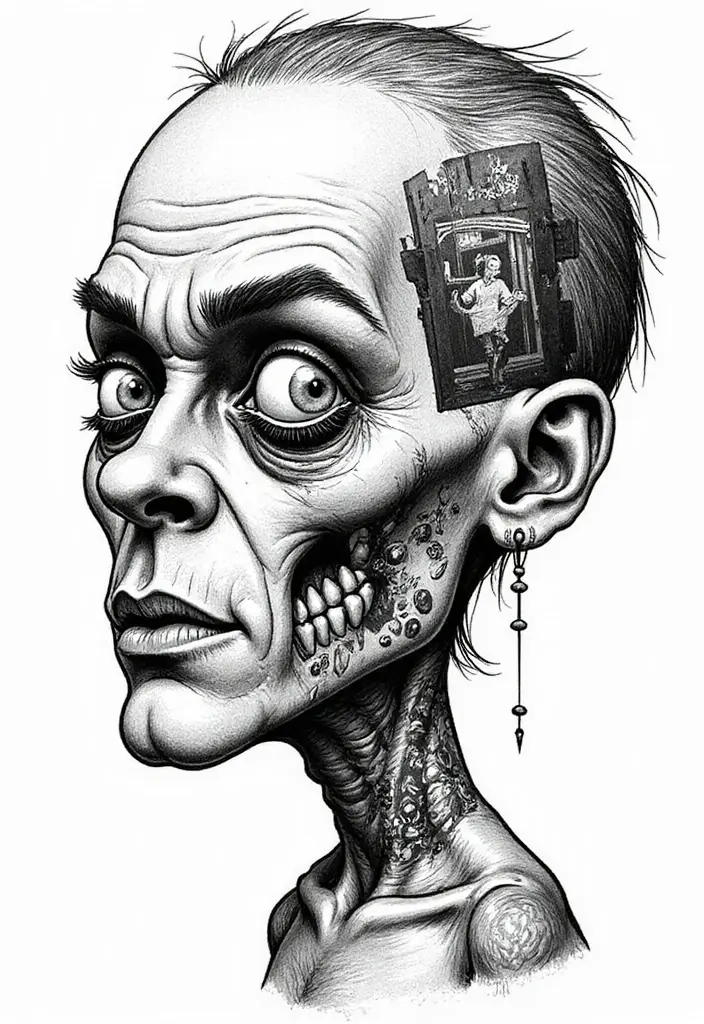 50 Shrunken Head Tattoo Designs for Bold and Edgy Styles - 41. Comic Strip Style