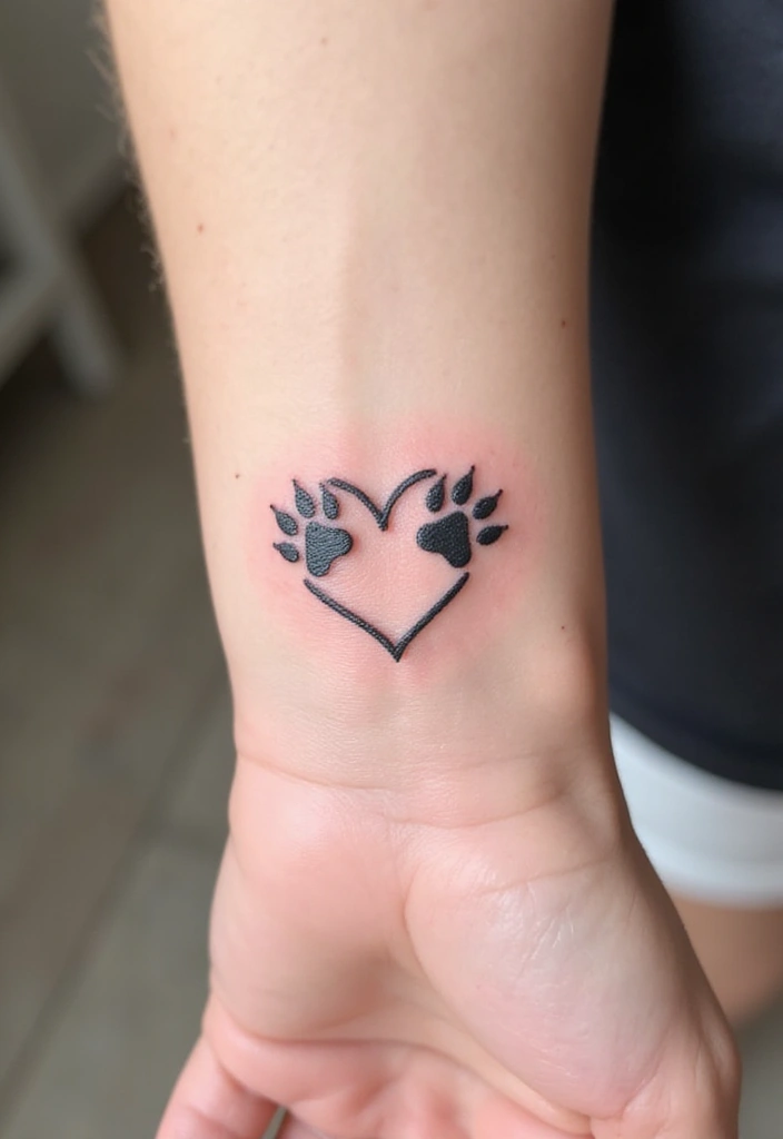 50 Small Wiener Dog Tattoos with Cute and Minimalist Designs - 41. Heart and Dog Paws