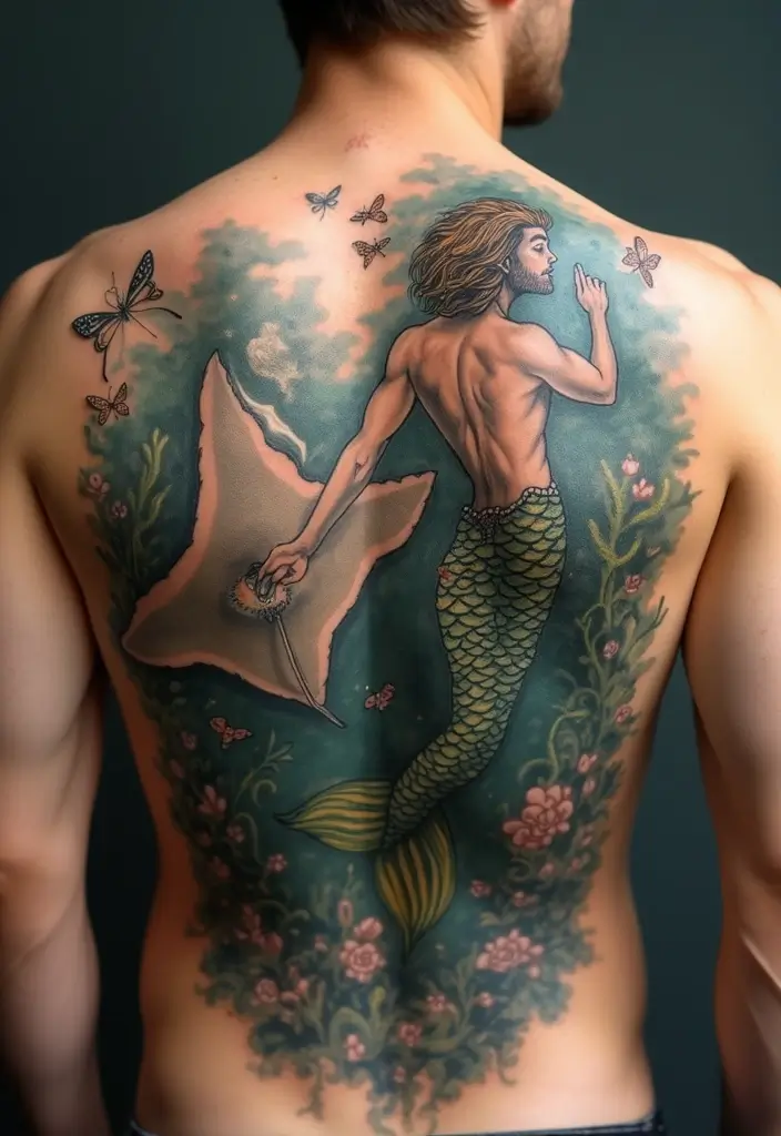 50 Stingray Tattoo Designs and Their Symbolic Meanings - 41. Stingray with a Merman