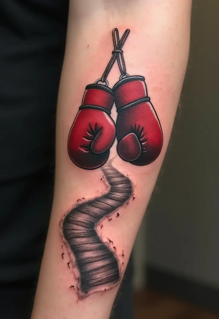 50 Boxing Gloves Tattoo Designs That Embody Strength and Courage! 42 50 Boxing Gloves Tattoo Designs That Embody Strength and Courage! - 42. Boxing Gloves and the Path of Life
