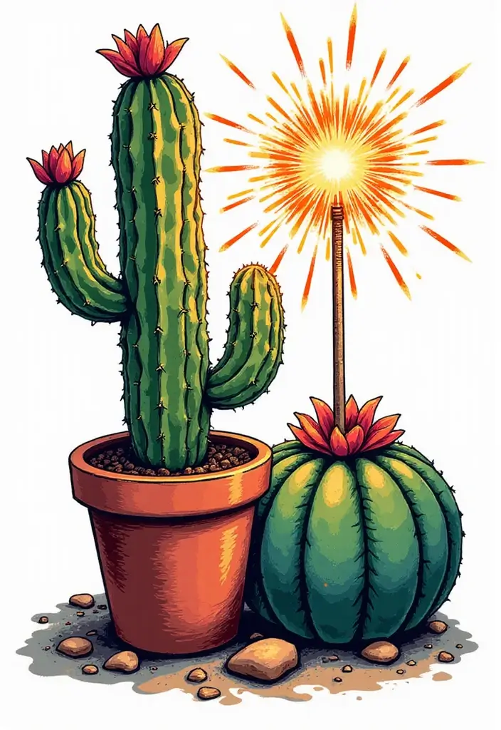 50 Cactus Tattoo Ideas with Minimalist and Symbolic Styles 42 50 Cactus Tattoo Ideas with Minimalist and Symbolic Styles - 42. Cactus with a Sparkler