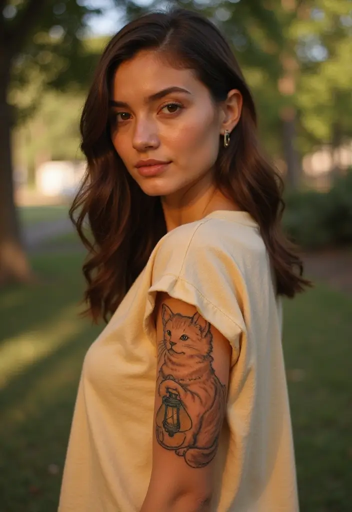 50 Creative Cat Tattoo Ideas for Every Style - 42. Cat with a Lantern