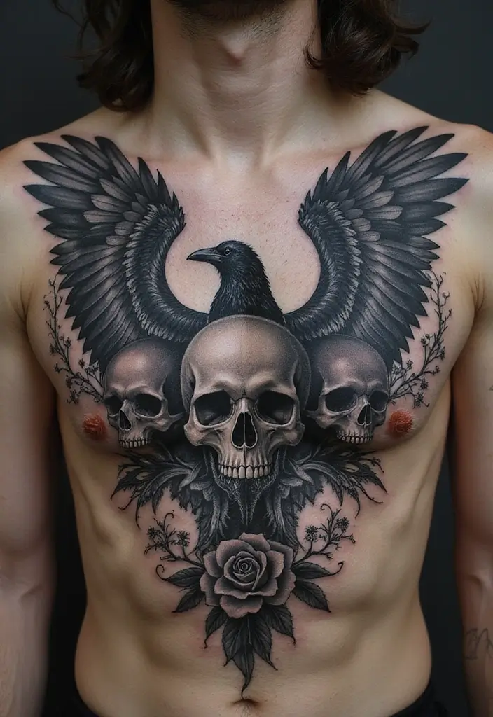 50 Best Chest Tattoo Ideas for Men and Women in 2025 42 50 Best Chest Tattoo Ideas for Men and Women in 2025 - 42. Gothic and Dark Themes