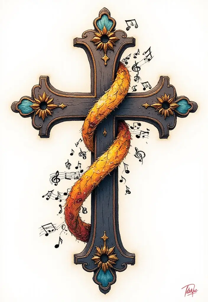 50 Cross Tattoo Meaning Inspirations and Symbolism Explained - 42. The Cross and Music: Harmony of Faith
