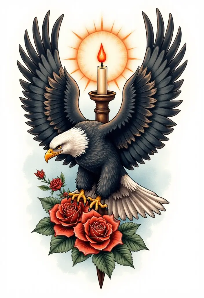 50 Eagle Tattoo Meaning Ideas and Symbolic Designs 42 50 Eagle Tattoo Meaning Ideas and Symbolic Designs - 42. Eagle with a Candle