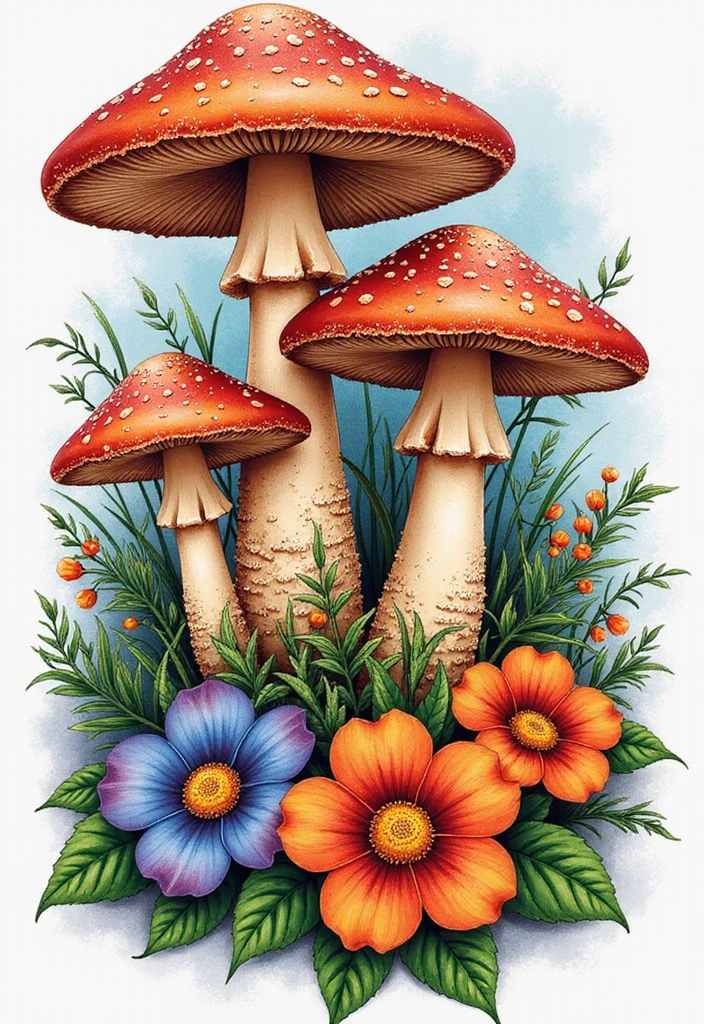 50 Unique Mushroom Tattoo Ideas That'll Leave You Inspired and Curious About Their Symbolism! 42 50 Unique Mushroom Tattoo Ideas That'll Leave You Inspired and Curious About Their Symbolism! - 42. Mushrooms in a Garden Setting