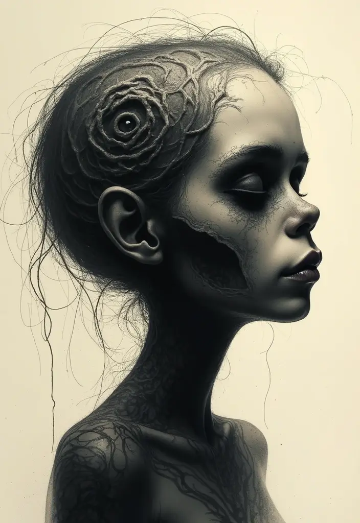 50 Shrunken Head Tattoo Designs for Bold and Edgy Styles - 42. Shadow Play