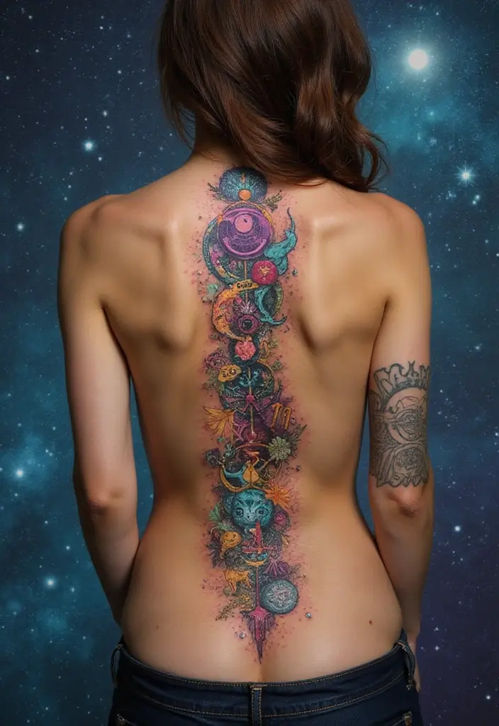 99 Stunning Spine Tattoos for Women to Inspire Your Next Ink - 42. Zodiac Signs