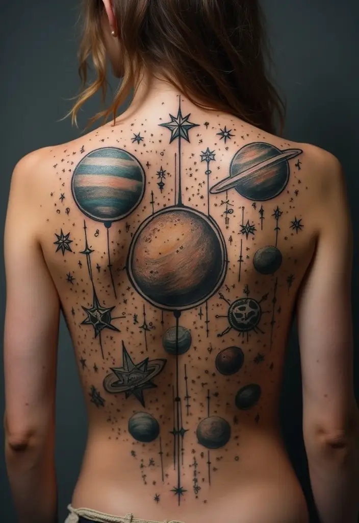 50 Star Tattoo Meaning Ideas and Symbolism Explained! - 42. Star Tattoos with Celestial Bodies