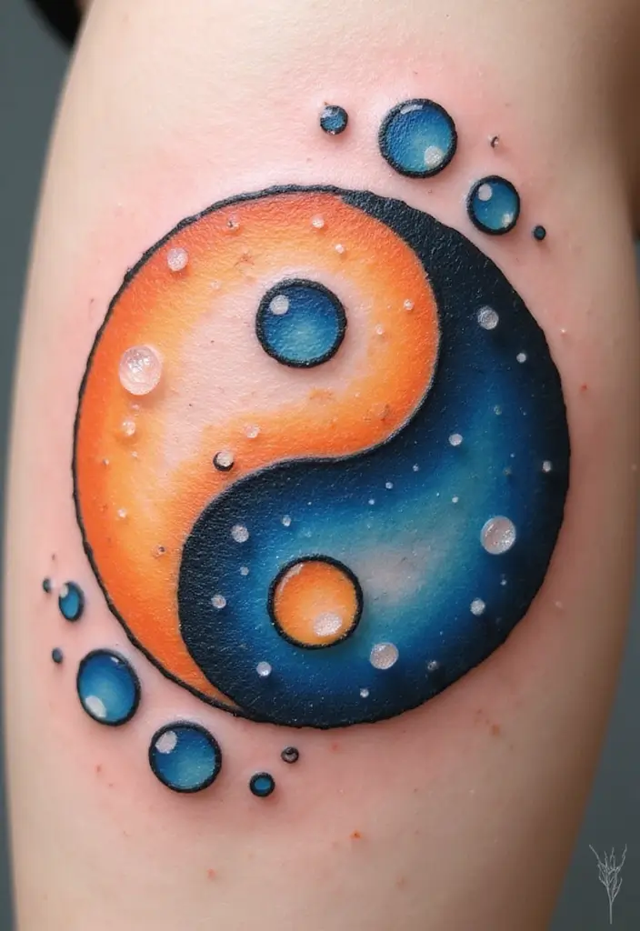 50 Yin Yang Tattoo Ideas with Balance and Harmony Symbolism - 42. Yin Yang with Bubbles