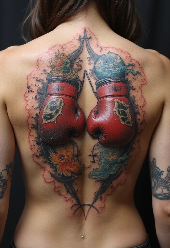 50 Boxing Gloves Tattoo Designs That Embody Strength and Courage! 43 50 Boxing Gloves Tattoo Designs That Embody Strength and Courage! - 43. Boxing Gloves with the Elements