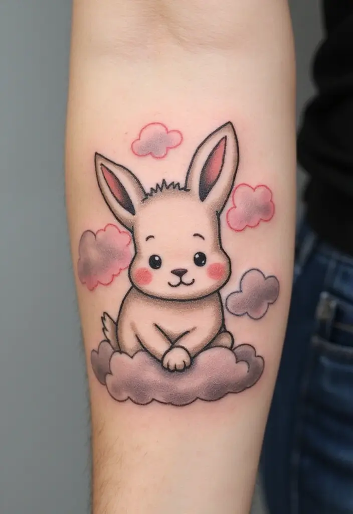50 Bunny Tattoo Meaning Inspirations for Cute and Creative Designs - 43. Bunny with Clouds