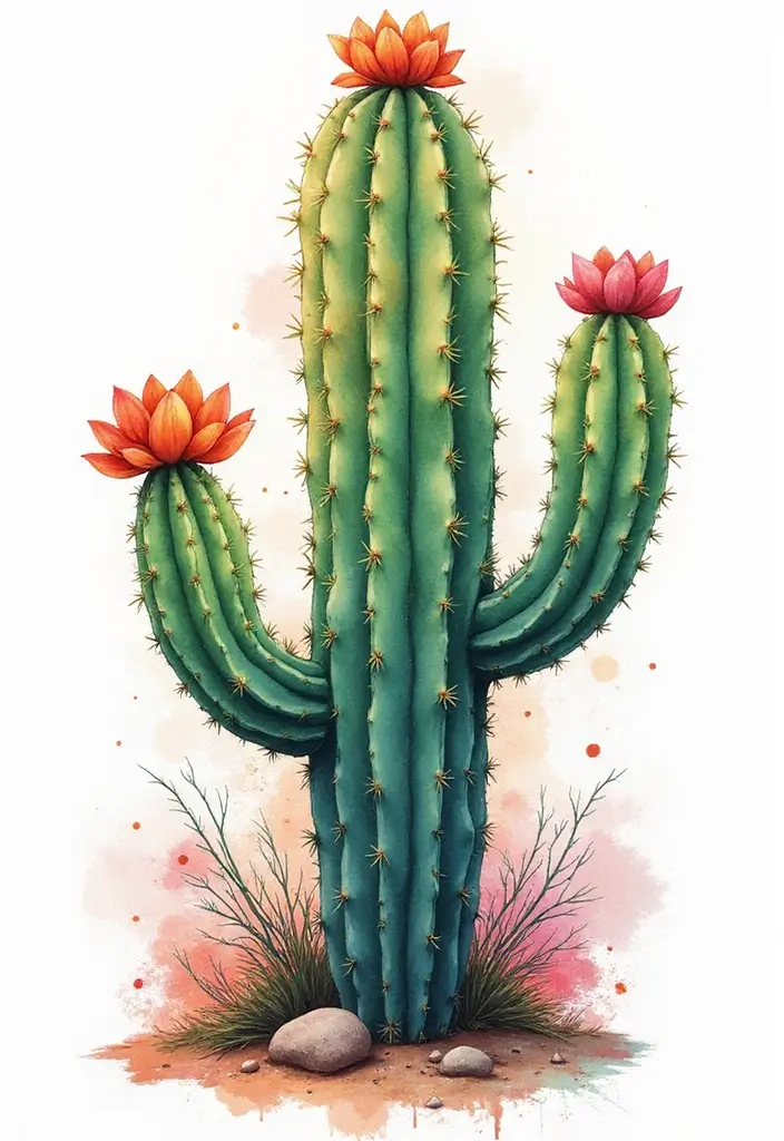 50 Cactus Tattoo Ideas with Minimalist and Symbolic Styles 43 50 Cactus Tattoo Ideas with Minimalist and Symbolic Styles - 43. Cactus with a Watercolor Effect