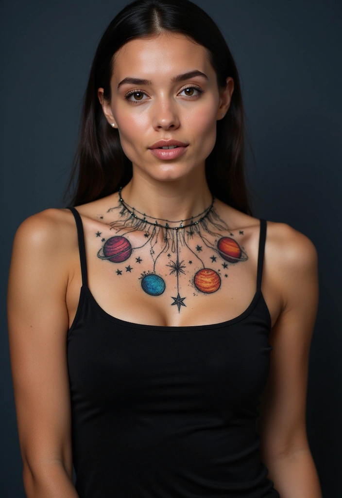 50 Elegant Collarbone Tattoo Ideas for Women 43 50 Elegant Collarbone Tattoo Ideas for Women - 43. Space Themes
