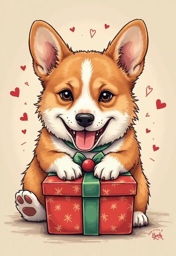 50 Creative Corgi Tattoo Ideas for Dog Lovers 43 50 Creative Corgi Tattoo Ideas for Dog Lovers - 43. Corgi with a Gift Box