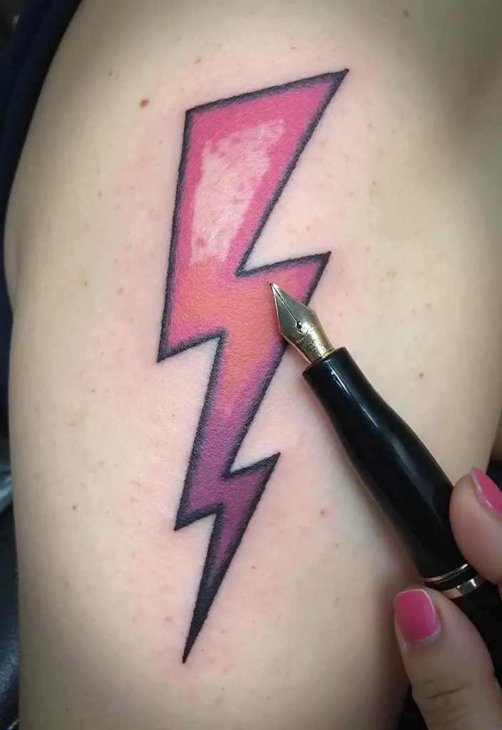 50 Lightning Bolt Tattoos with Bold and Striking Designs 43 50 Lightning Bolt Tattoos with Bold and Striking Designs - 43. Lightning Bolt with a Fountain Pen