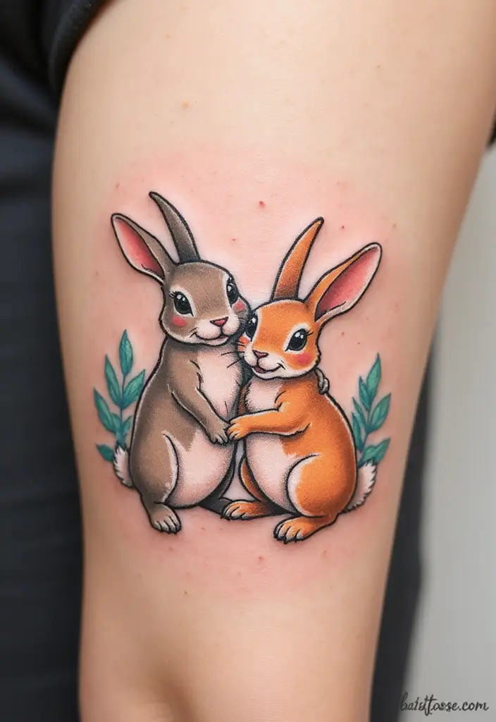 50 Rabbit Tattoo Meaning Inspirations and Cultural Symbolism - 43. The Joy of Companionship
