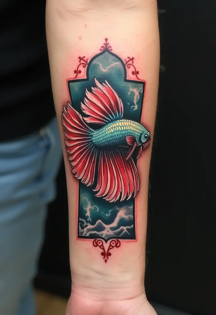 50 Betta Fish Tattoo Ideas with Unique and Colorful Designs 44 50 Betta Fish Tattoo Ideas with Unique and Colorful Designs - 44. Betta Fish with a Keyhole
