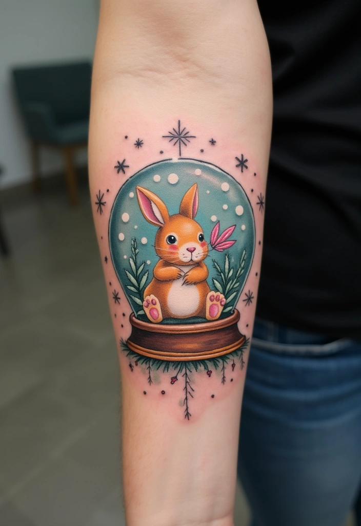 50 Bunny Tattoo Meaning Inspirations for Cute and Creative Designs - 44. Bunny in a Snow Globe