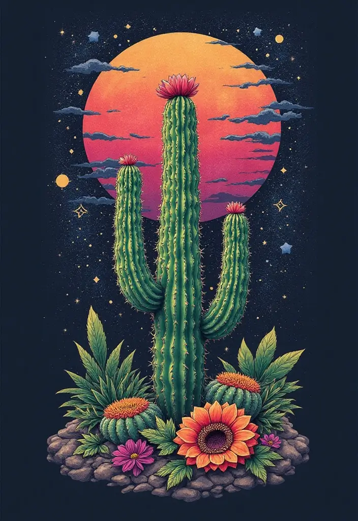 50 Cactus Tattoo Ideas with Minimalist and Symbolic Styles 44 50 Cactus Tattoo Ideas with Minimalist and Symbolic Styles - 44. Cactus and Space Imagery