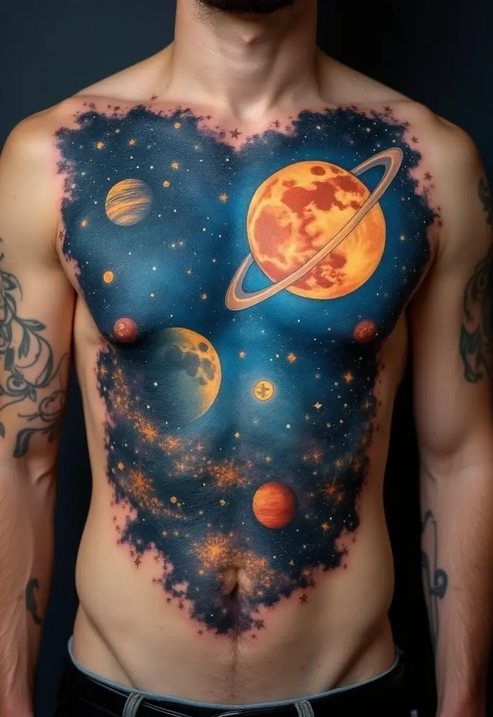 50 Best Chest Tattoo Ideas for Men and Women in 2025 44 50 Best Chest Tattoo Ideas for Men and Women in 2025 - 44. Starry Night