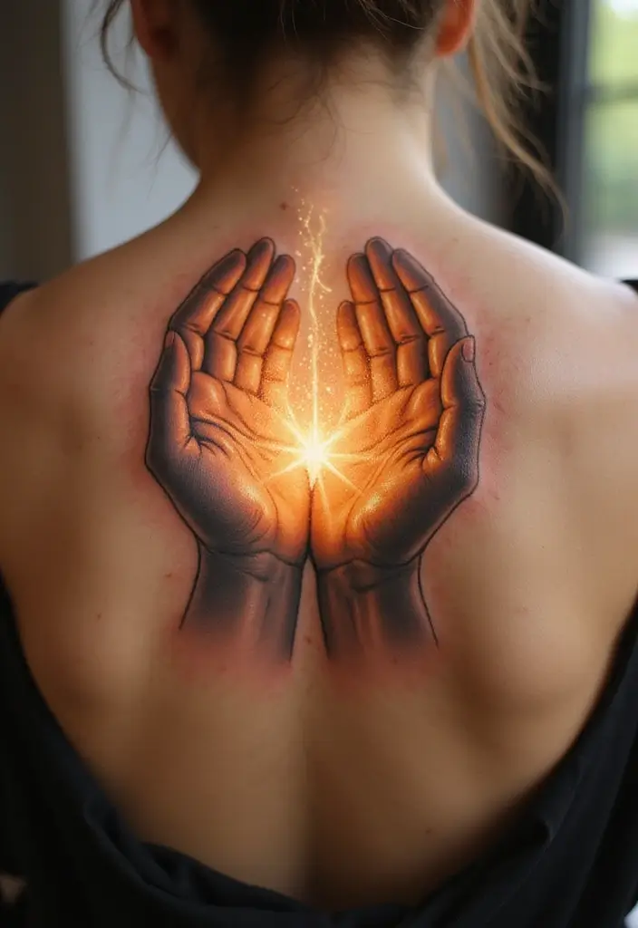 50 Christian Back Tattoos with Meaningful and Powerful Designs - 44. The Healing Hands