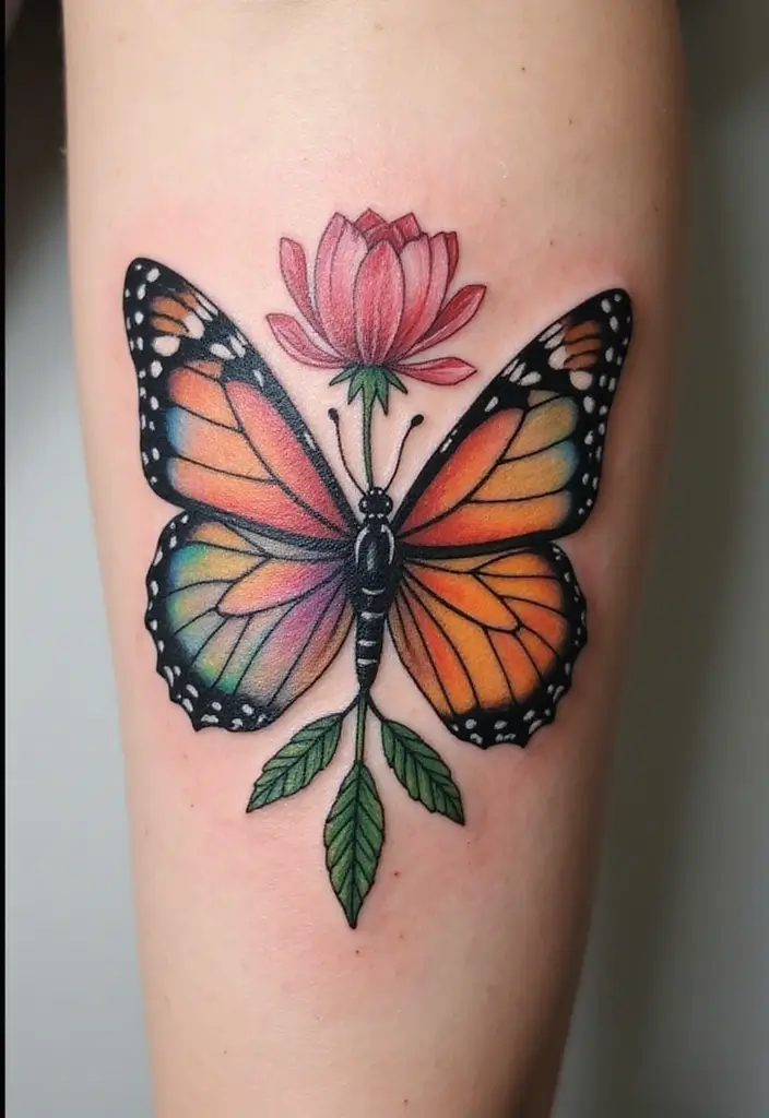 50 Half Butterfly Half Flower Tattoo Designs and Inspirations - 44. The Guardian Design