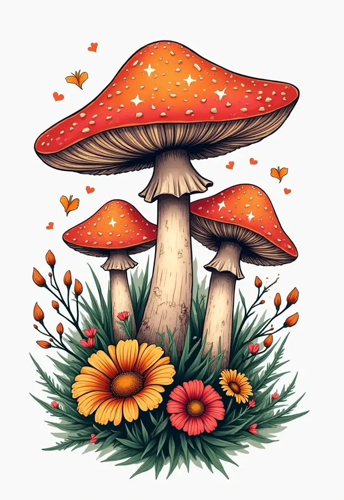50 Unique Mushroom Tattoo Ideas That'll Leave You Inspired and Curious About Their Symbolism! 44 50 Unique Mushroom Tattoo Ideas That'll Leave You Inspired and Curious About Their Symbolism! - 44. Mushrooms in a Wildflower Field