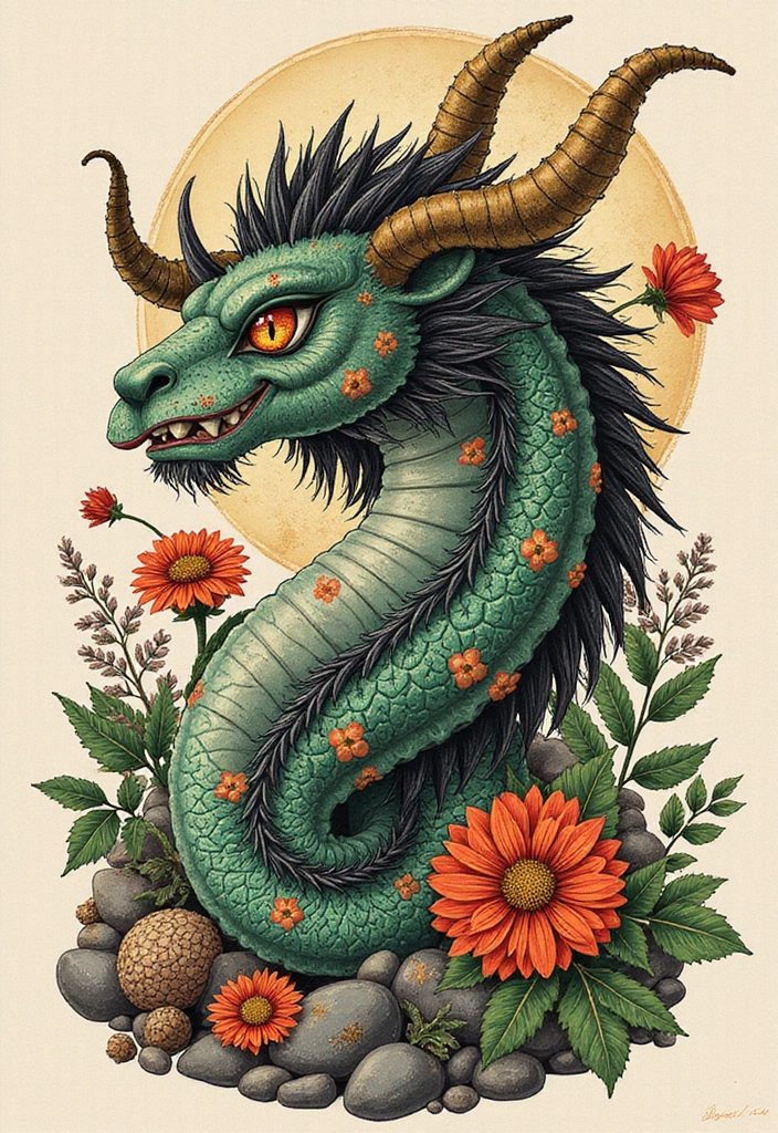 50 Oni Tattoo Designs with Powerful Japanese Symbolism 44 50 Oni Tattoo Designs with Powerful Japanese Symbolism - 44. Oni with Nature Elements