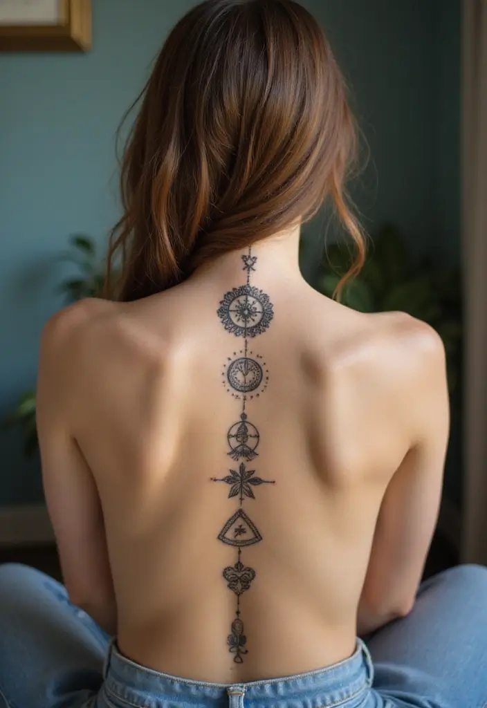 50 Baddie Women’s Spine Tattoos That Look Absolutely Stunning - 45. Spiritual Symbols