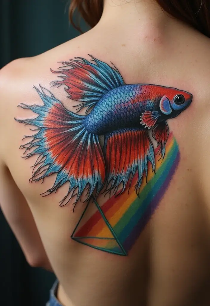 50 Betta Fish Tattoo Ideas with Unique and Colorful Designs 45 50 Betta Fish Tattoo Ideas with Unique and Colorful Designs - 45. Betta Fish with a Prism