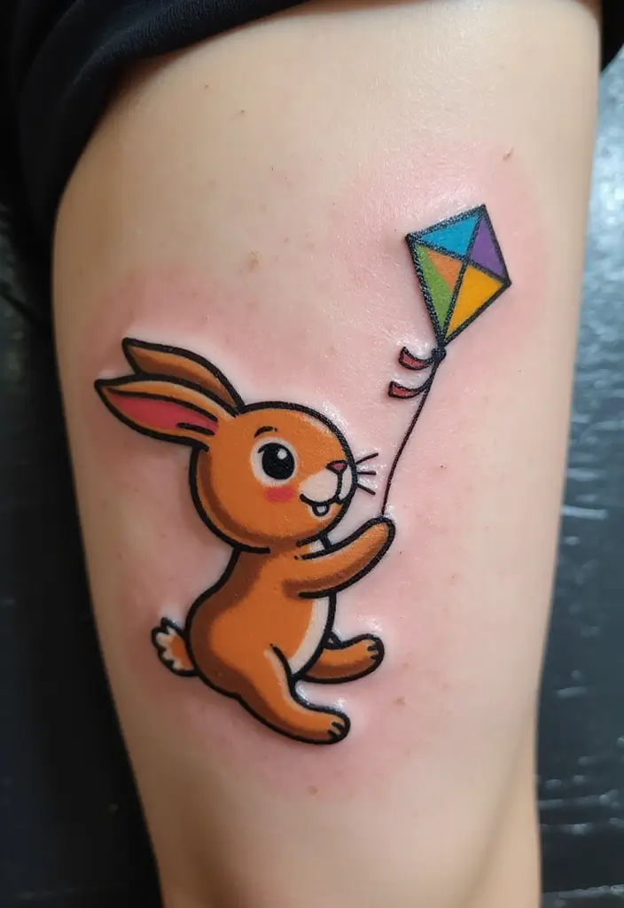 50 Bunny Tattoo Meaning Inspirations for Cute and Creative Designs - 45. Bunny and a Kite