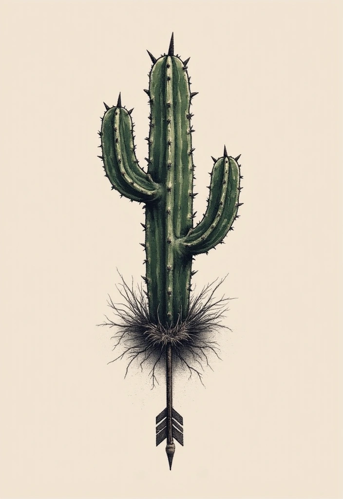 50 Cactus Tattoo Ideas with Minimalist and Symbolic Styles 45 50 Cactus Tattoo Ideas with Minimalist and Symbolic Styles - 45. Cactus with an Arrow