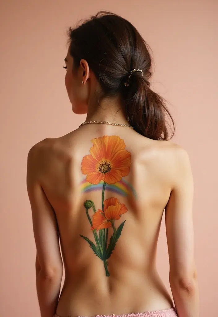 50 California Poppy Tattoo Ideas with Symbolism and Beauty - 45. California Poppy with a Rainbow Bridge