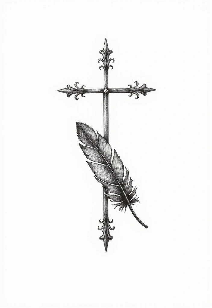 50 Cross Tattoo Meaning Inspirations and Symbolism Explained - 45. The Cross and a Feather: Lightness and Freedom