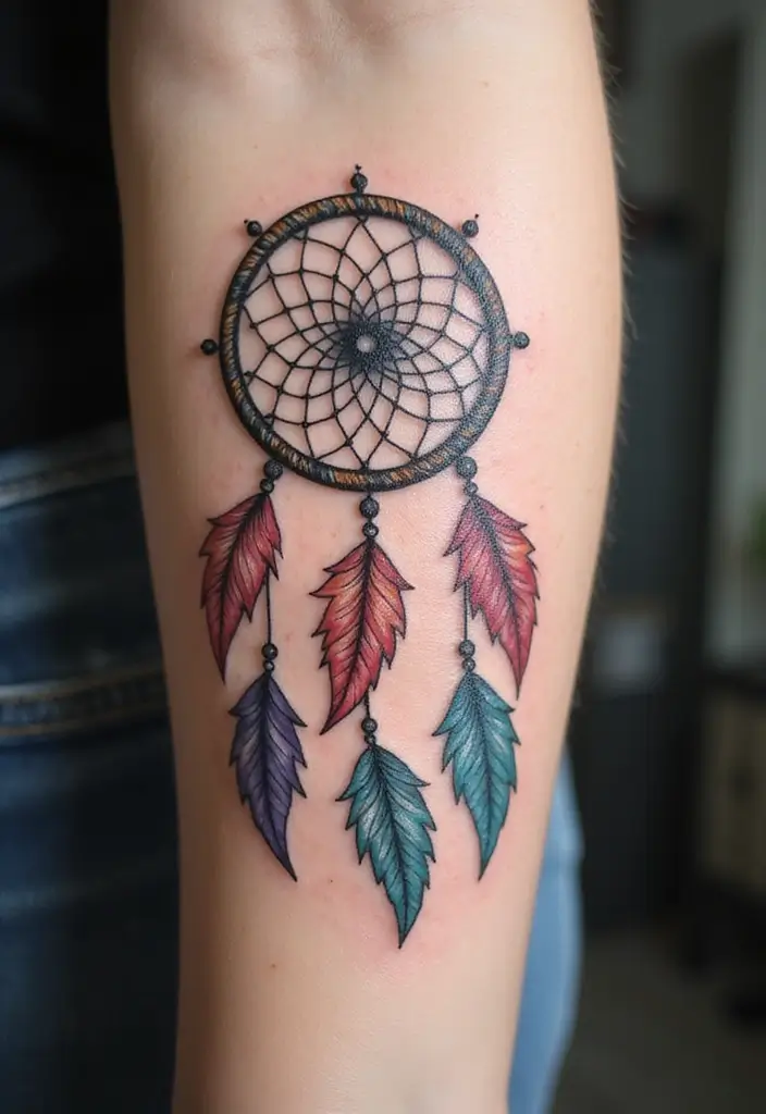 50 Dreamcatcher Tattoo Ideas with Cultural Symbolism 45 50 Dreamcatcher Tattoo Ideas with Cultural Symbolism - 45. Dreamcatcher with Soft Waves