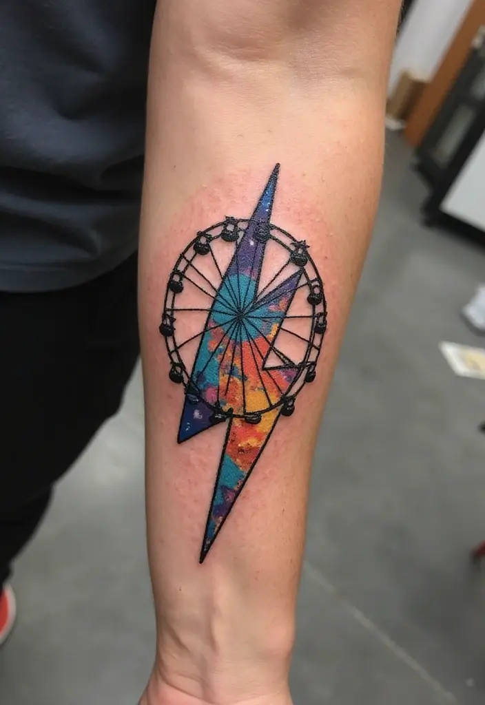 50 Lightning Bolt Tattoos with Bold and Striking Designs 45 50 Lightning Bolt Tattoos with Bold and Striking Designs - 45. Lightning Bolt with a Ferris Wheel
