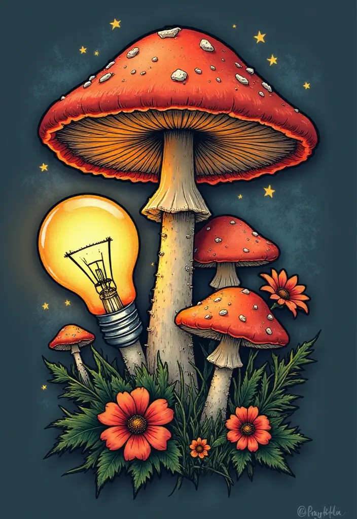 50 Unique Mushroom Tattoo Ideas That'll Leave You Inspired and Curious About Their Symbolism! 45 50 Unique Mushroom Tattoo Ideas That'll Leave You Inspired and Curious About Their Symbolism! - 45. Mushrooms with Light Bulbs