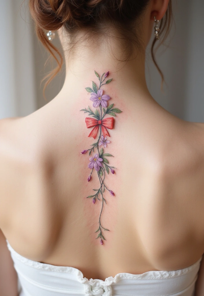 99 Stunning Spine Tattoos for Women to Inspire Your Next Ink - 45. Ribbons and Bows