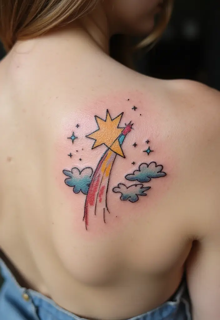 50 Star Tattoo Meaning Ideas and Symbolism Explained! - 45. Shooting Star with Clouds