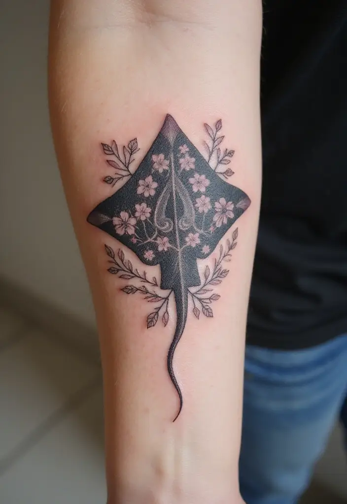 50 Stingray Tattoo Designs and Their Symbolic Meanings - 45. Stingray with Floral Patterns